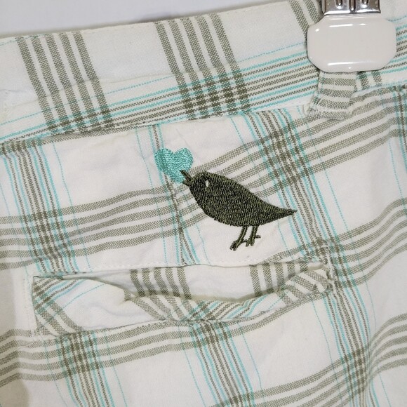 Roxy Y2K juniors cotton madras shorts white aqua size 3 - Picture 5 of 9